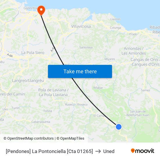 [Pendones]  La Pontonciella [Cta 01265] to Uned map