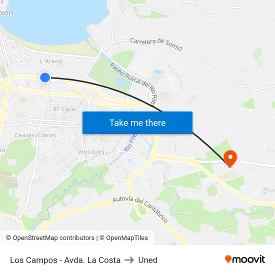 Los Campos -  Avda. La Costa to Uned map