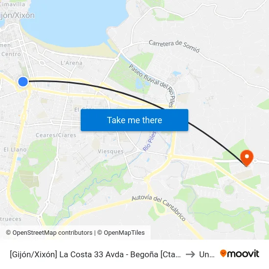 [Gijón/Xixón]  La Costa 33 Avda - Begoña [Cta 01554] to Uned map