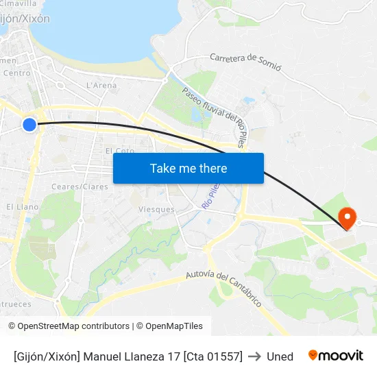 [Gijón/Xixón]  Manuel Llaneza 17 [Cta 01557] to Uned map