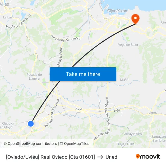 [Oviedo/Uviéu]  Real Oviedo [Cta 01601] to Uned map