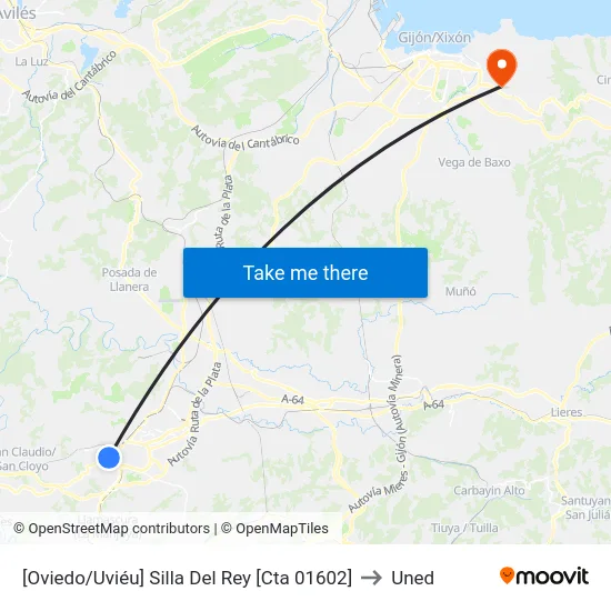 [Oviedo/Uviéu]  Silla Del Rey [Cta 01602] to Uned map