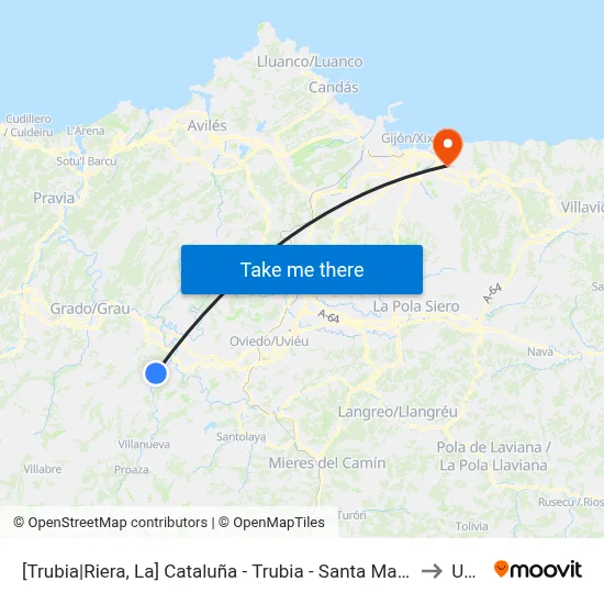 [Trubia|Riera, La]  Cataluña - Trubia - Santa María [Cta 01612] to Uned map