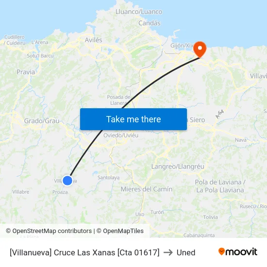 [Villanueva]  Cruce Las Xanas [Cta 01617] to Uned map
