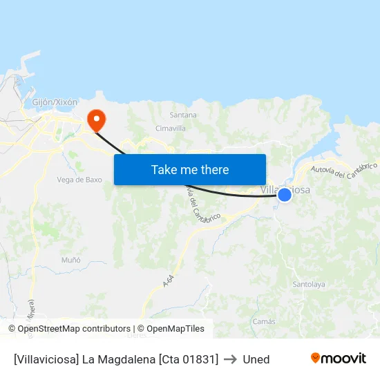 [Villaviciosa]  La Magdalena [Cta 01831] to Uned map
