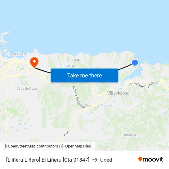 [Lliñeru|Liñero]  El Liñeru [Cta 01847] to Uned map