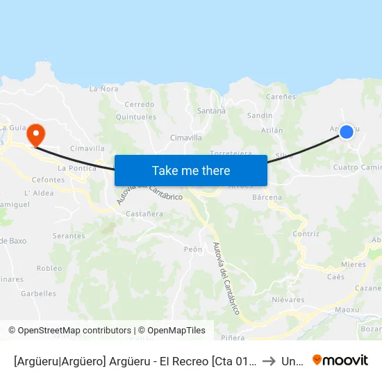[Argüeru|Argüero]  Argüeru - El Recreo [Cta 01873] to Uned map