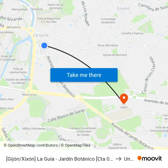 [Gijón/Xixón]  La Guía - Jardín Botánico [Cta 01900] to Uned map