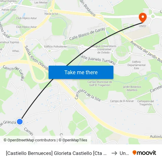 [Castiello Bernueces]  Glorieta Castiello [Cta 02024] to Uned map