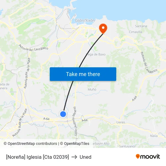 [Noreña]  Iglesia [Cta 02039] to Uned map