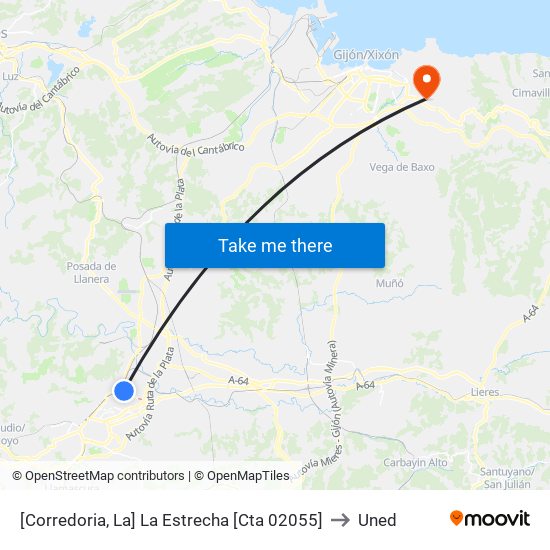 [Corredoria, La]  La Estrecha [Cta 02055] to Uned map
