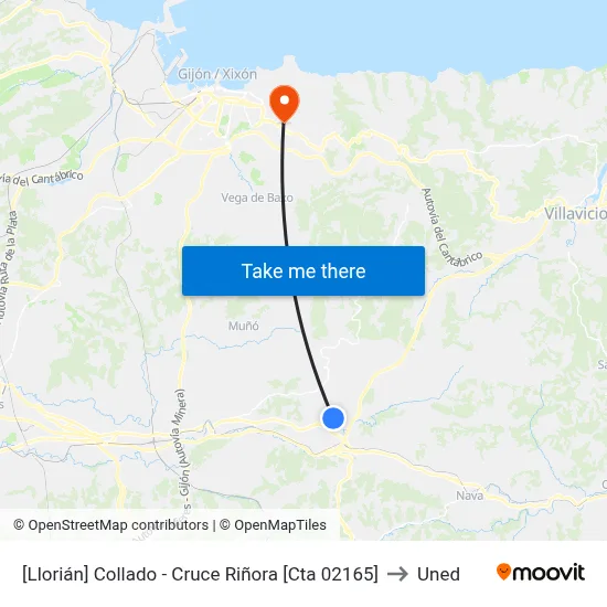 [Llorián]  Collado - Cruce Riñora [Cta 02165] to Uned map
