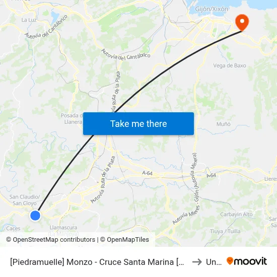 [Piedramuelle]  Monzo - Cruce Santa Marina [Cta 02596] to Uned map