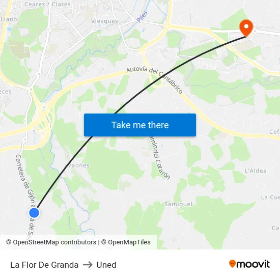 La Flor De Granda to Uned map