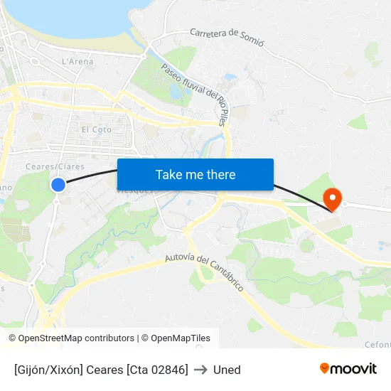 [Gijón/Xixón]  Ceares [Cta 02846] to Uned map