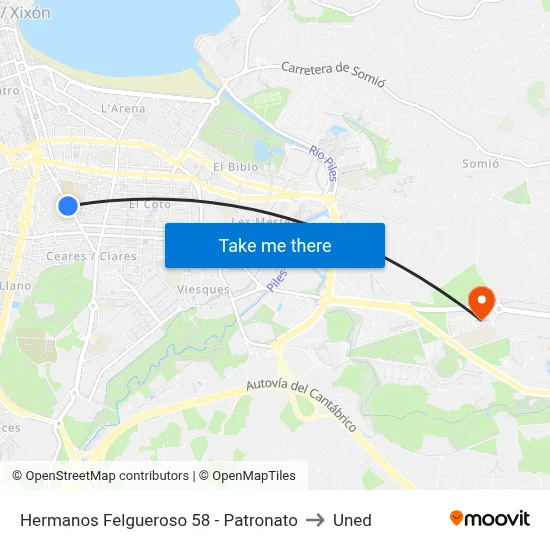 Hermanos Felgueroso 58 - Patronato to Uned map