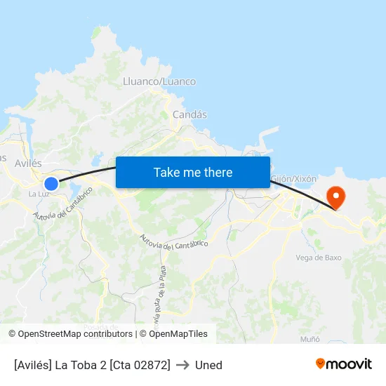 [Avilés]  La Toba 2 [Cta 02872] to Uned map