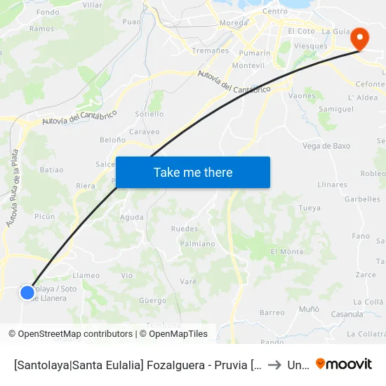 [Santolaya|Santa Eulalia]  Fozalguera - Pruvia [Cta 02959] to Uned map