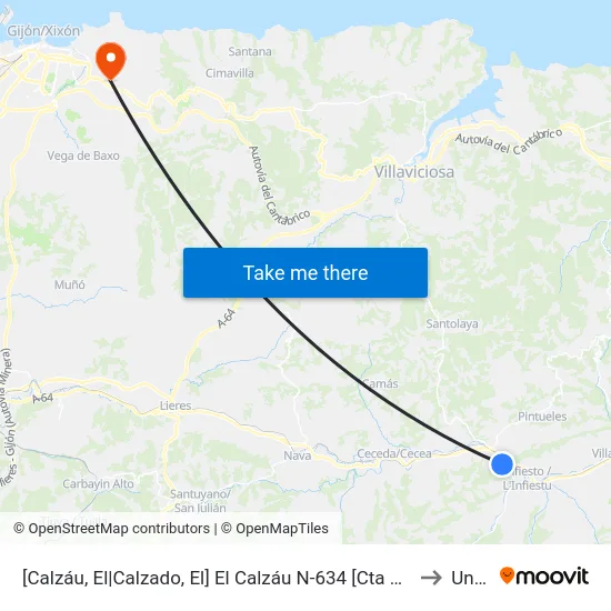 [Calzáu, El|Calzado, El]  El Calzáu N-634 [Cta 03116] to Uned map