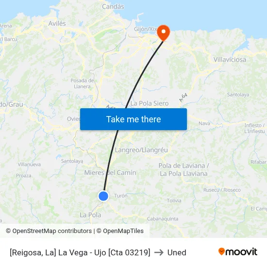 [Reigosa, La]  La Vega - Ujo [Cta 03219] to Uned map