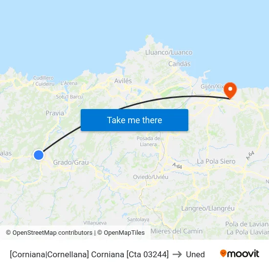 [Corniana|Cornellana]  Corniana [Cta 03244] to Uned map
