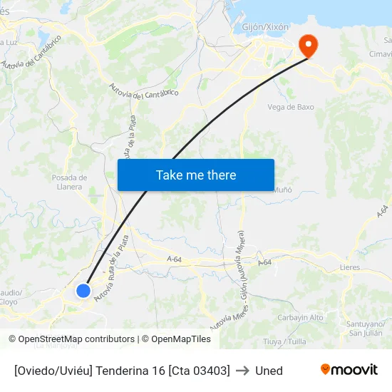 [Oviedo/Uviéu]  Tenderina 16 [Cta 03403] to Uned map