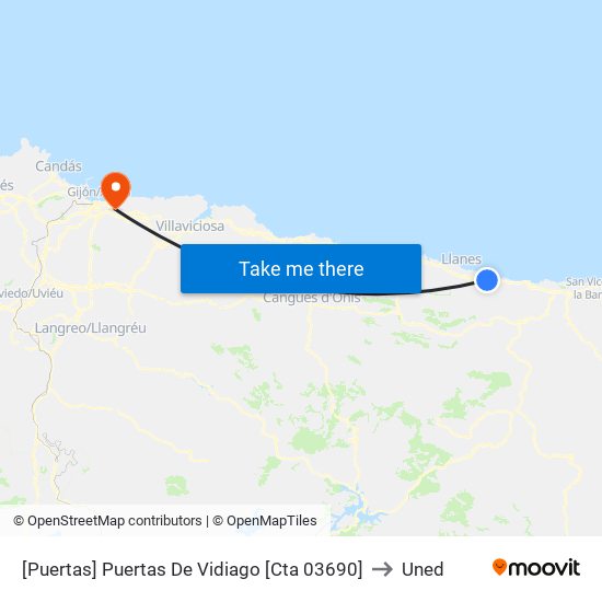 [Puertas]  Puertas De Vidiago [Cta 03690] to Uned map