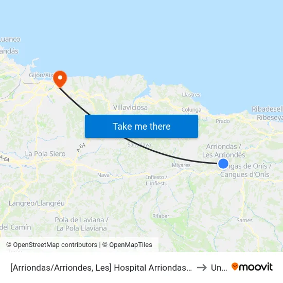 [Arriondas/Arriondes, Les]  Hospital Arriondas [Cta 03833] to Uned map