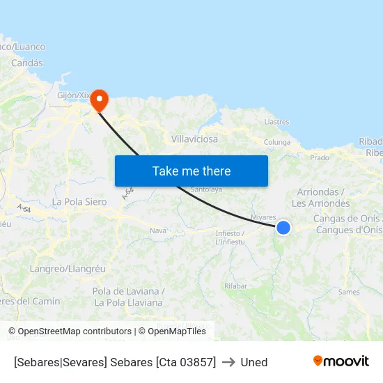 [Sebares|Sevares]  Sebares [Cta 03857] to Uned map