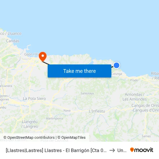 [Llastres|Lastres]  Llastres - El Barrigón [Cta 03972] to Uned map