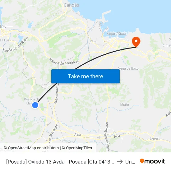 [Posada]  Oviedo 13 Avda - Posada [Cta 04134] to Uned map