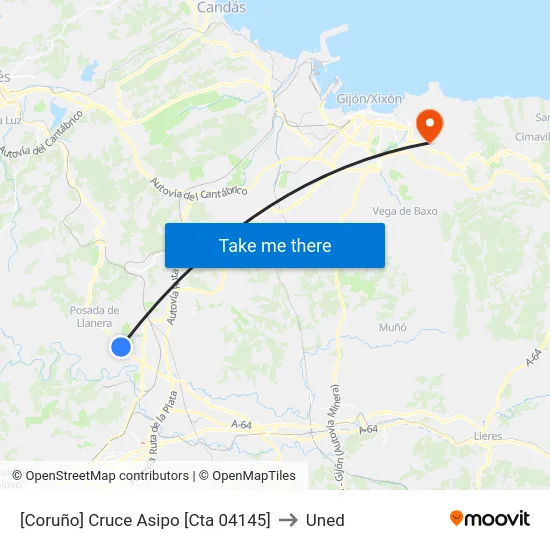 [Coruño]  Cruce Asipo [Cta 04145] to Uned map