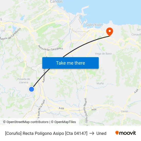 [Coruño]  Recta Polígono Asipo [Cta 04147] to Uned map