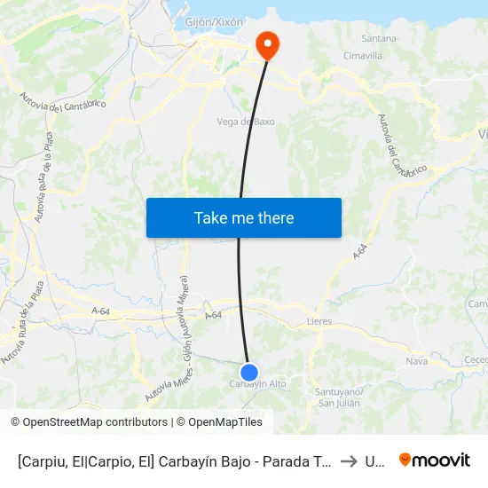 [Carpiu, El|Carpio, El]  Carbayín Bajo - Parada Taxi [Cta 04246] to Uned map