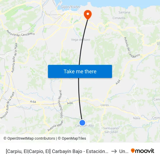 [Carpiu, El|Carpio, El]  Carbayín Bajo - Estación [Cta 04296] to Uned map