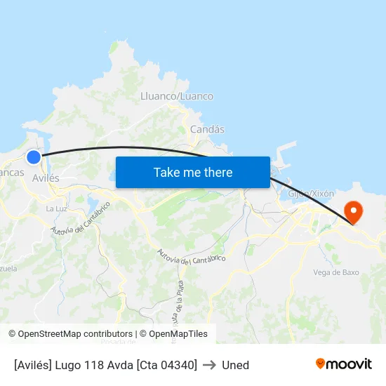 [Avilés]  Lugo 118 Avda [Cta 04340] to Uned map