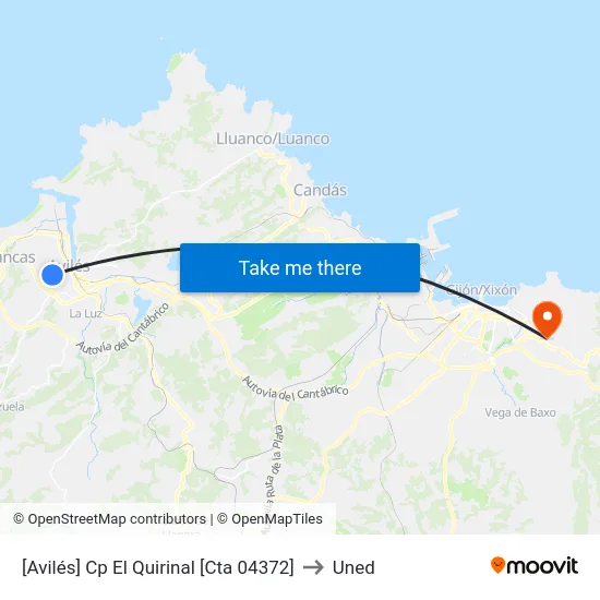 [Avilés]  Cp El Quirinal [Cta 04372] to Uned map