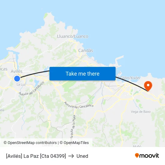 [Avilés]  La Paz [Cta 04399] to Uned map