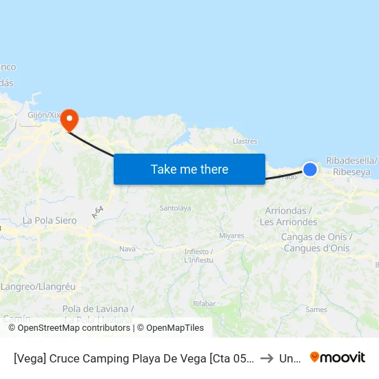 [Vega]  Cruce Camping Playa De Vega [Cta 05142] to Uned map