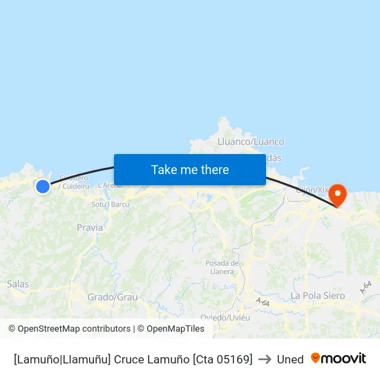 [Lamuño|Llamuñu]  Cruce Lamuño [Cta 05169] to Uned map