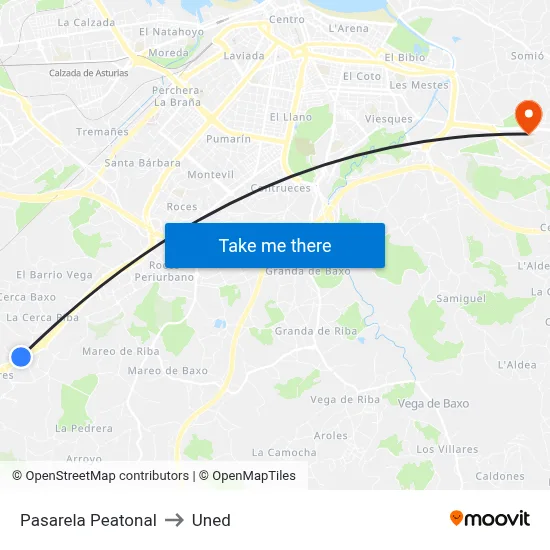 Pasarela Peatonal to Uned map