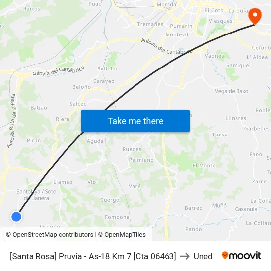 [Santa Rosa]  Pruvia - As-18 Km 7 [Cta 06463] to Uned map