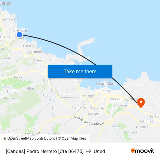 [Candás]  Pedro Herrero [Cta 06475] to Uned map