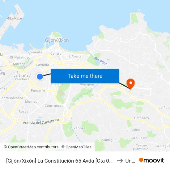 [Gijón/Xixón]  La Constitución 65 Avda [Cta 06490] to Uned map