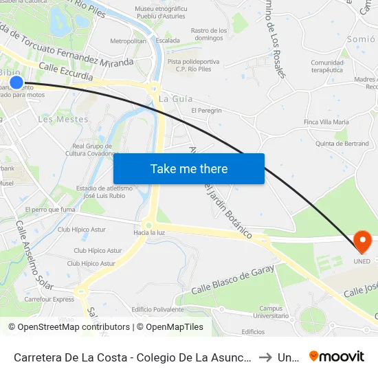 Carretera De La Costa - Colegio De La Asunción to Uned map