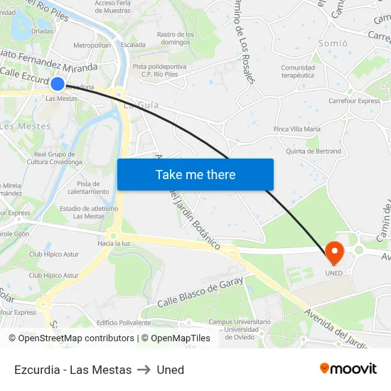 Ezcurdia - Las Mestas to Uned map