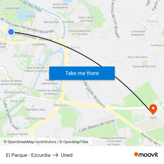 El Parque - Ezcurdia to Uned map