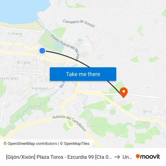 [Gijón/Xixón]  Plaza Toros - Ezcurdia 99 [Cta 06582] to Uned map
