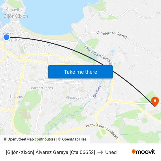 [Gijón/Xixón]  Álvarez Garaya [Cta 06652] to Uned map