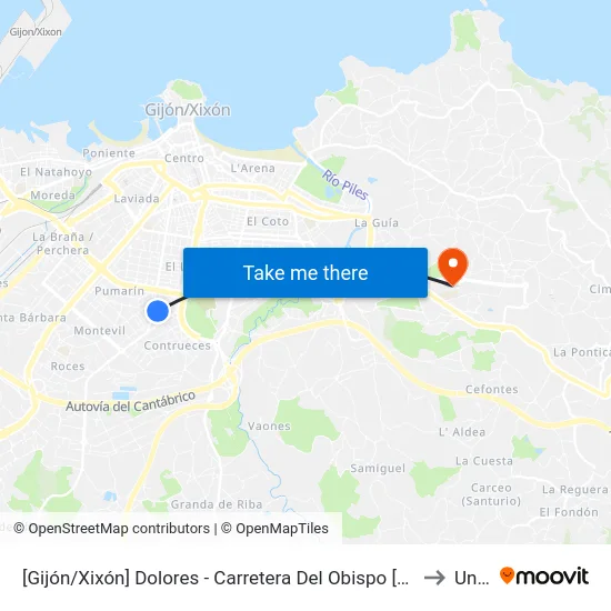 [Gijón/Xixón]  Dolores - Carretera Del Obispo [Cta 06679] to Uned map